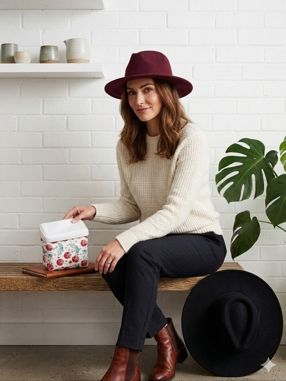 Burgundy Wool Fedora Hat